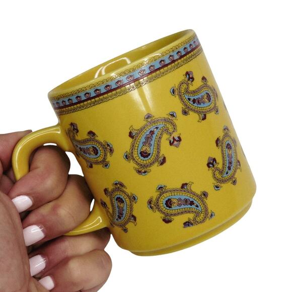 Vintage Yellow Paisley Retro Ceramic Mug - Picture 1 of 4